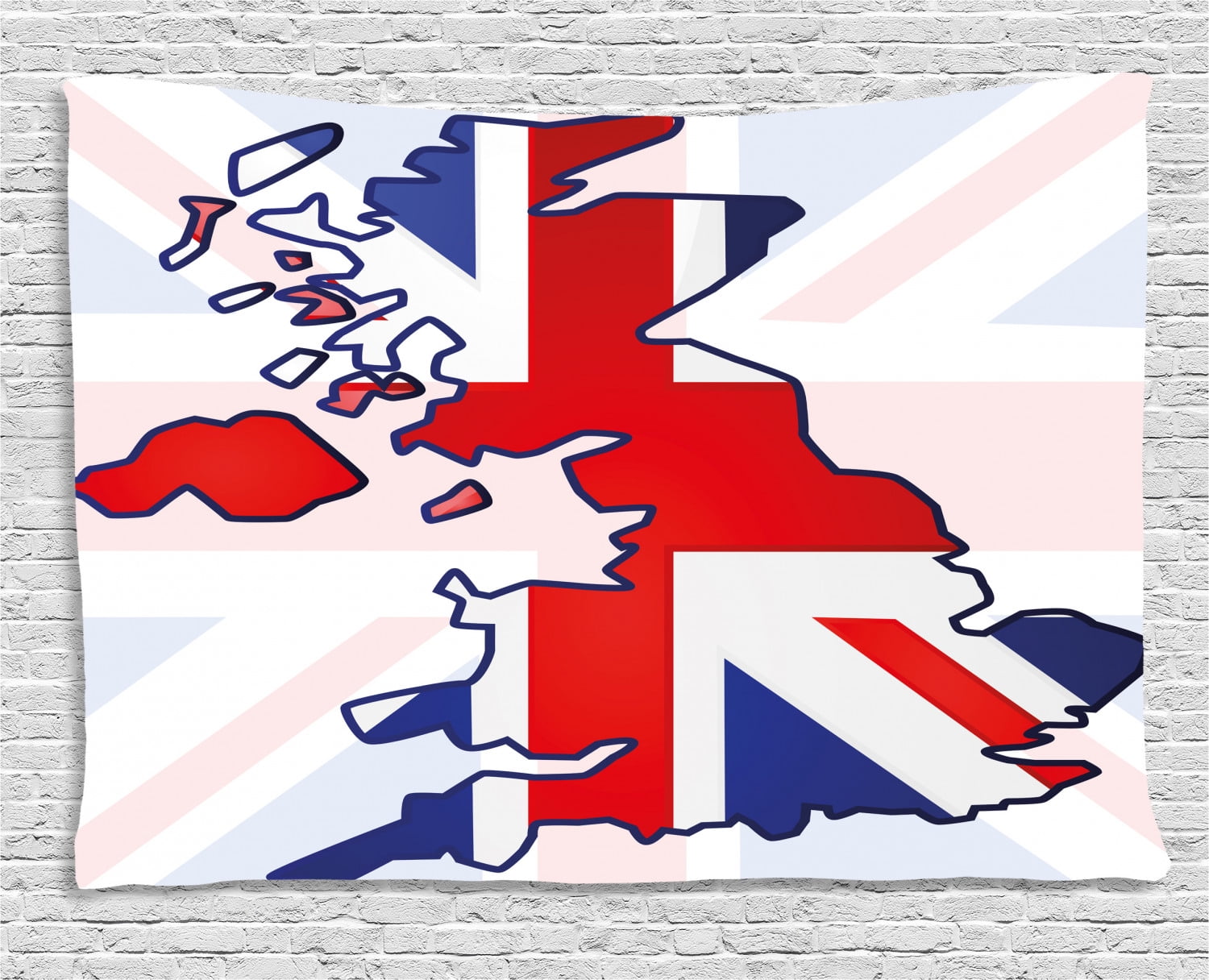 Union Jack Tapestry, Faded United Kingdom Flag and Country Map