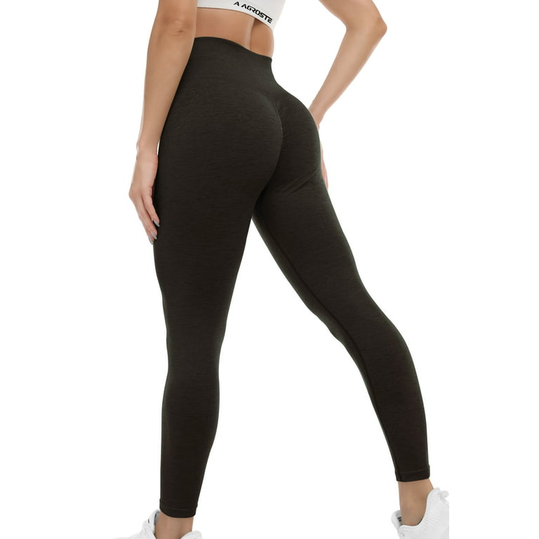 A AGROSTE Seamless Butt Lifting Leggings for Women Booty High Waisted  Workout Yoga Pants Scrunch Gym Leggings Brown-M