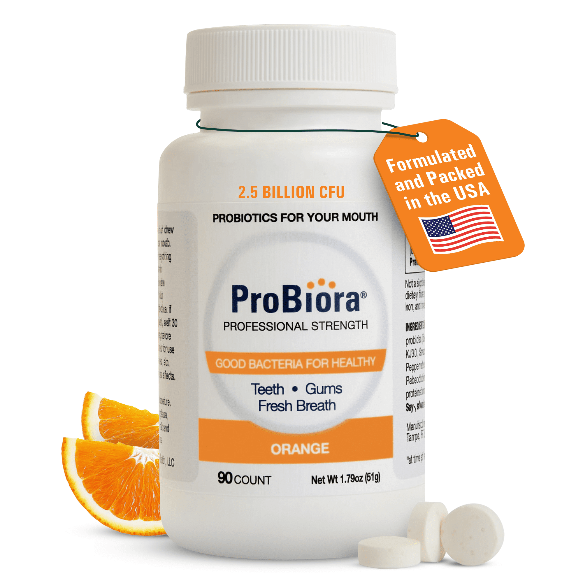ProBiora Health Oral Probiotic Mints, Orange, 90 Tablets, Adult, No Artificial Flavors