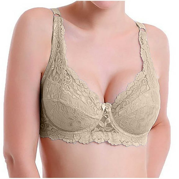 Womens Everyday Bras, Minimizer Bra for Women - Plus Size Bra with Underwire Woman's Full Coverage Lace Bra Unlined Non Padded Bra Push Up 75B-100C