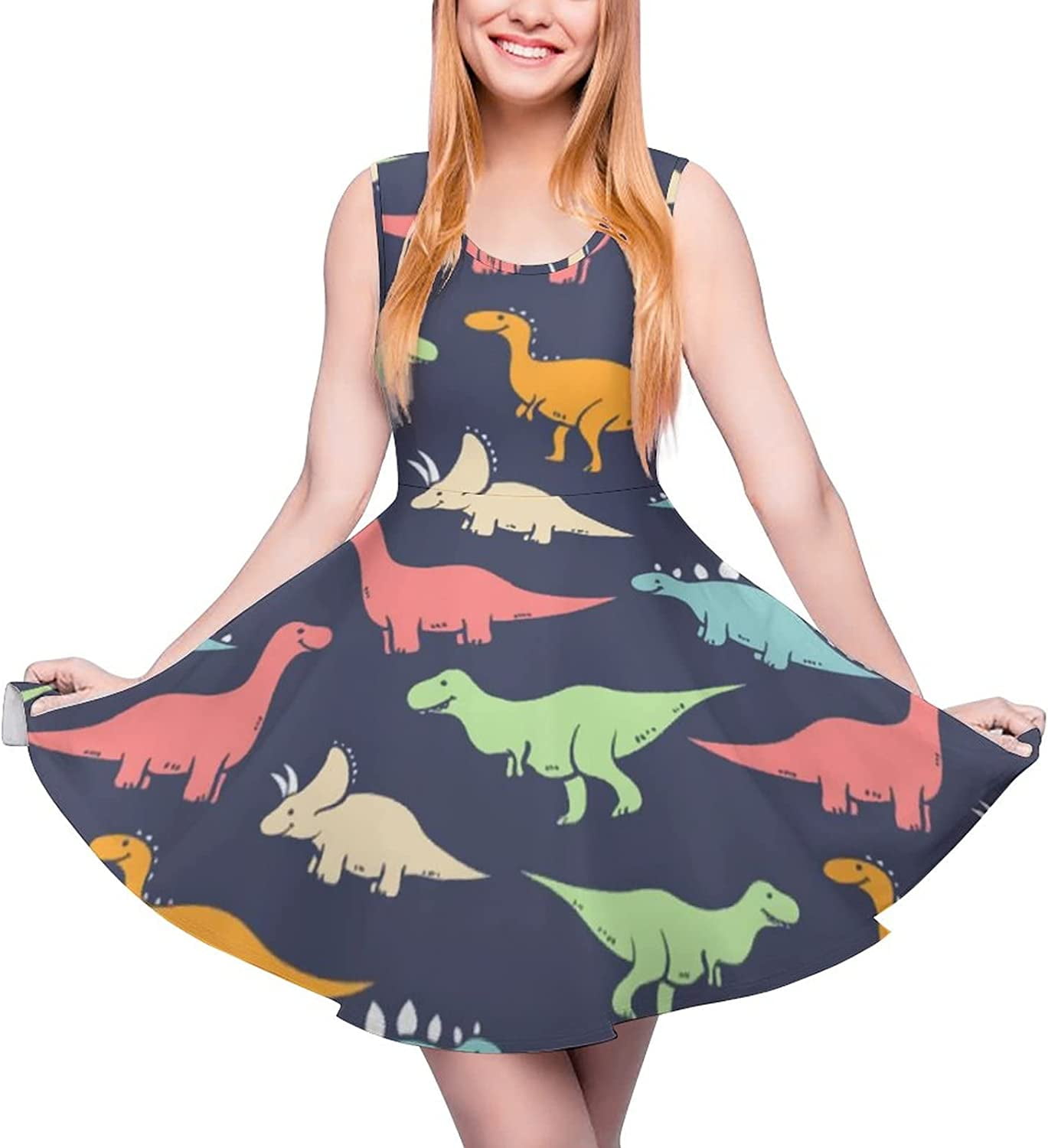 Colored Dinosaur Women's Swing Dress Round Neck Sundress Tank Dress Tshirt  Short Casual Dresses - Walmart.com