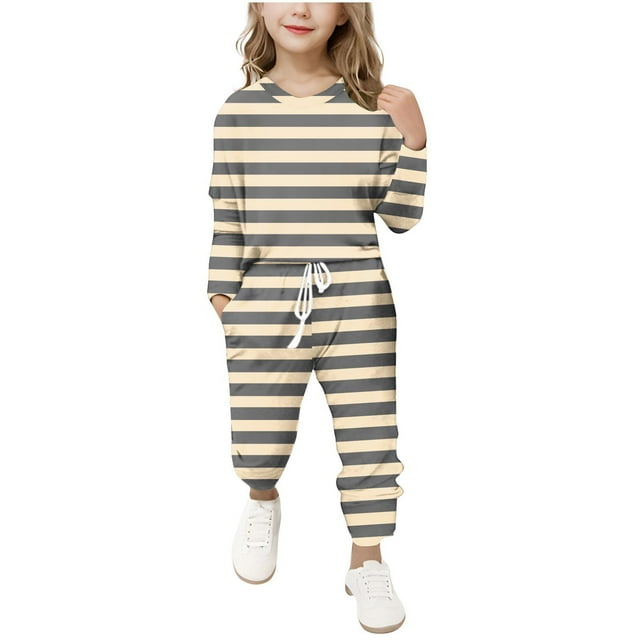 COM1950s Robe à Manches Longues, Combinaison à Manches Longues, Ensemble à Rayures pour Enfants Pantalon Long Ensemble Deux Pièces Fille, Robe à Manches Longues pour Filles, Pantalon pour Filles, Pantalon pour Filles Taille 7