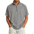 thumbnail image 2 of Domuza Mens Short Sleeve Shirts Quarter Zip Mock Neck Fitted Tshirts Loose Fit Lightweight Solid Color Athletic Golf Tees Gray 3XL, 2 of 5