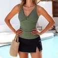 thumbnail image 4 of Push Up Tankini Swimsuits for Women 2 Piece V-Neck Tankini Swimwear Top with Swim Skirts Color Blocked String Bathing Suits, 4 of 9