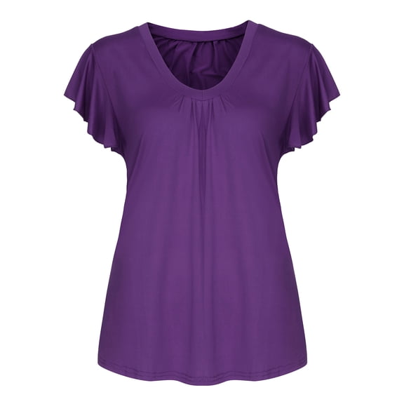 Landzoo Women'S Tops Solid Color Short Sleeve Crew Neck Shirt Summer Comfortable Women T Shirt Size 2XL Purple