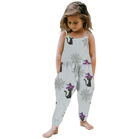 

Oalirro Summer Sale Toddler Baby Girl One Piece Jumpsuits Cartoon Printing Strap Romper Sleeveless Coverall With Pockets Clothes Clearance under 10