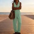 thumbnail image 4 of ClodeEU Women's V Neck Sleeveless Drawstring Waist Wide Leg Jumpsuit, Casual Loose Romper with Pockets Green,Women's Plus L, 4 of 6