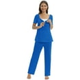 thumbnail image 3 of Xmarks Women's Maternity Nursing Pajamas Set with Adjustable Waist Bnad Soft Pregnancy Breastfeeding Pj Set Blue S, 3 of 7