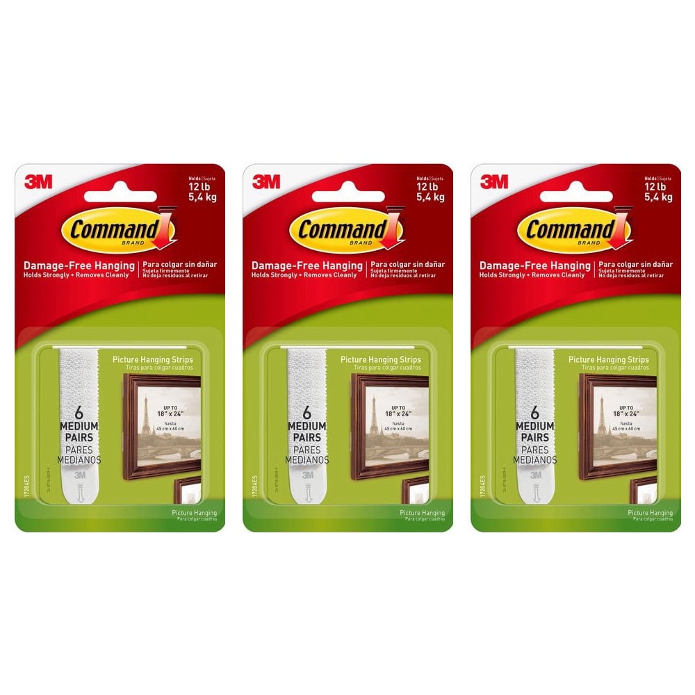 3M Command Medium Picture Hanging Strips Damage Free Adhesive 6 Pairs