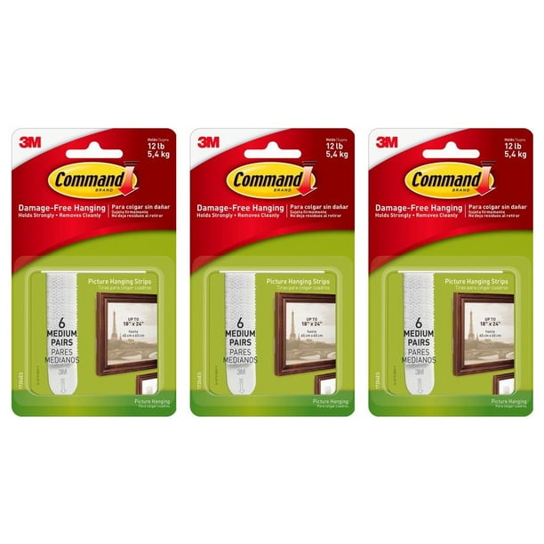 3M Command Medium Picture Hanging Strips Damage Free Adhesive 6 Pairs