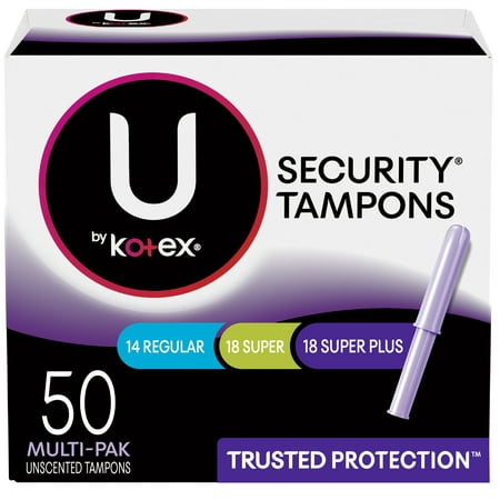 U by Kotex Security Tampons, Multipack, Regular/ Super/Super Plus Absorbency, Unscented, 50 (Best Tampons For New Users)