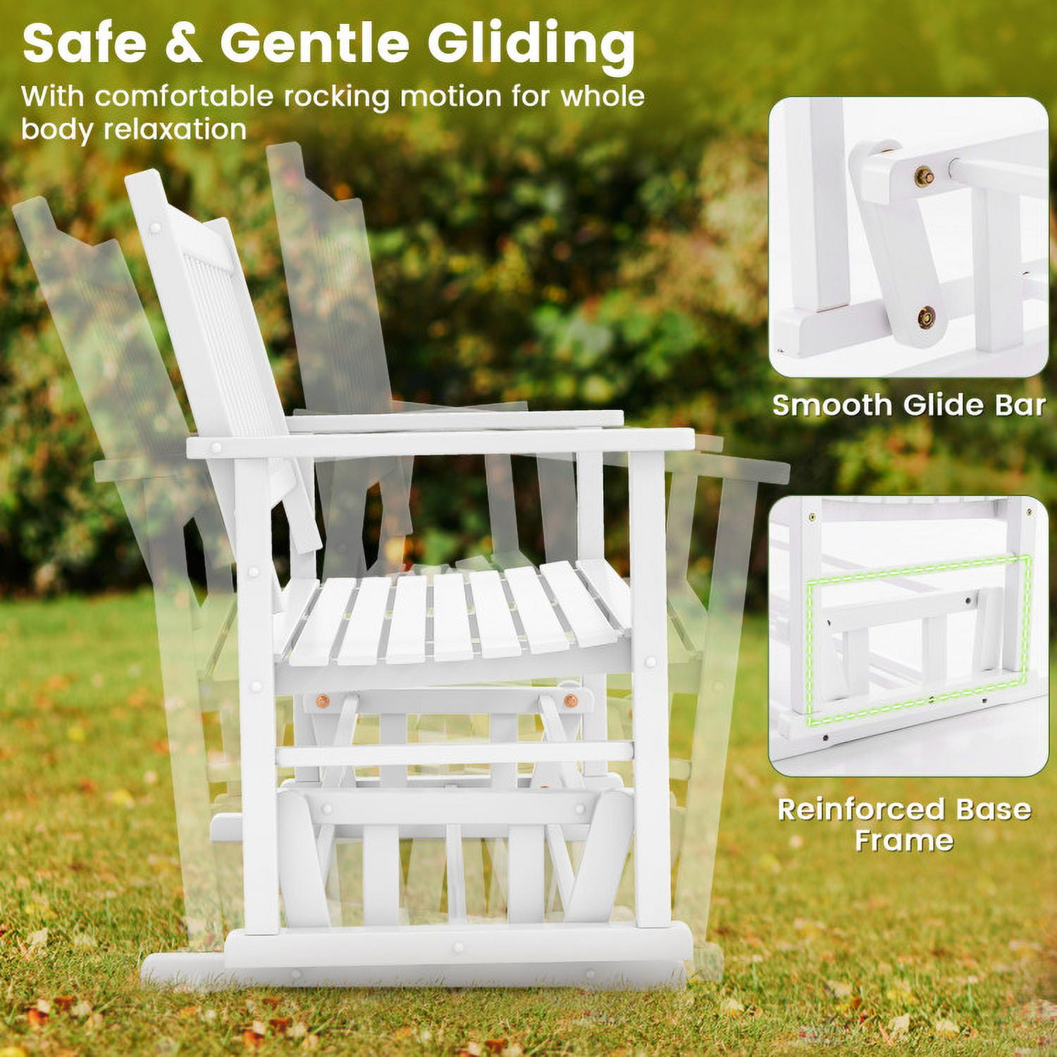 Aimee Lii Double Chair Outdoor, Patio Glider Bench, Porch, Backyard, Sturdy, White Aimee Lii Double Chair Outdoor, Patio Glider Bench, Porch, Backyard, Sturdy, White