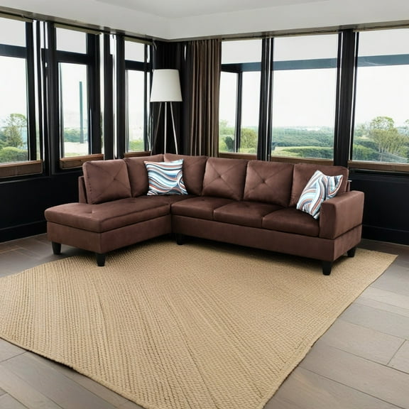 Hommoo Sofa Set,Classic L-Shaped Design with Right Armrest for Living Room,Microfiber Living Room Sofa Set,Brown