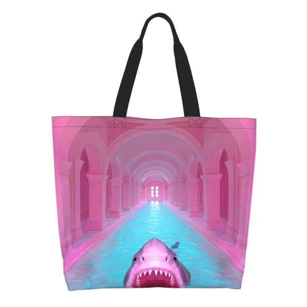 Disketp Pink Shark Pool Fantasy Bolsa Tote Estampada para Mujer, Bolso de Hombro y de Mano para Compras y Viajes