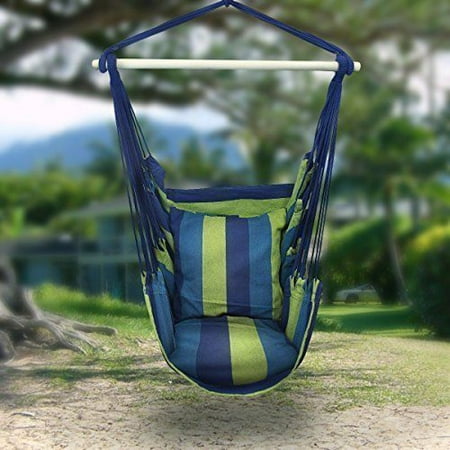 Ktaxon Hammock Hanging Rope Chair Patio Camping Porch Swing Seat Portable Blue Stripe with 2