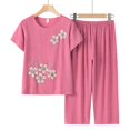 thumbnail image 3 of BLOCLOALO 2 Piece Lounge Set Short Sleeve Shirts Women's Summer Cotton and Linen Breathable and Comfortable Pants Two Set Elderly Floral Print Suit Casual Sets Trendy Lounge Sets Pink Xxl, 3 of 3