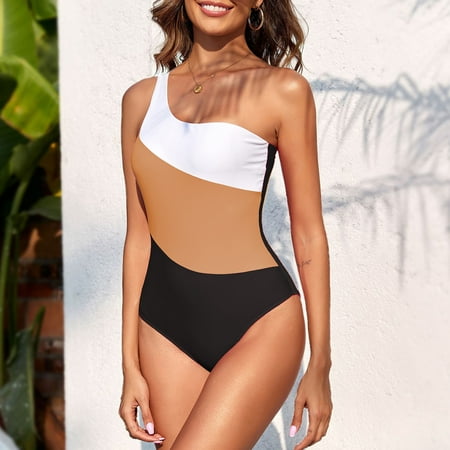 Dihao One Piece Swimsuit for Women Clearance Plus Size Women Sexy Bikini Push-Up Lrregular Color Matching Padded Swimwear Swimsuit Beachwear Set Tummy Control Bathing Suit