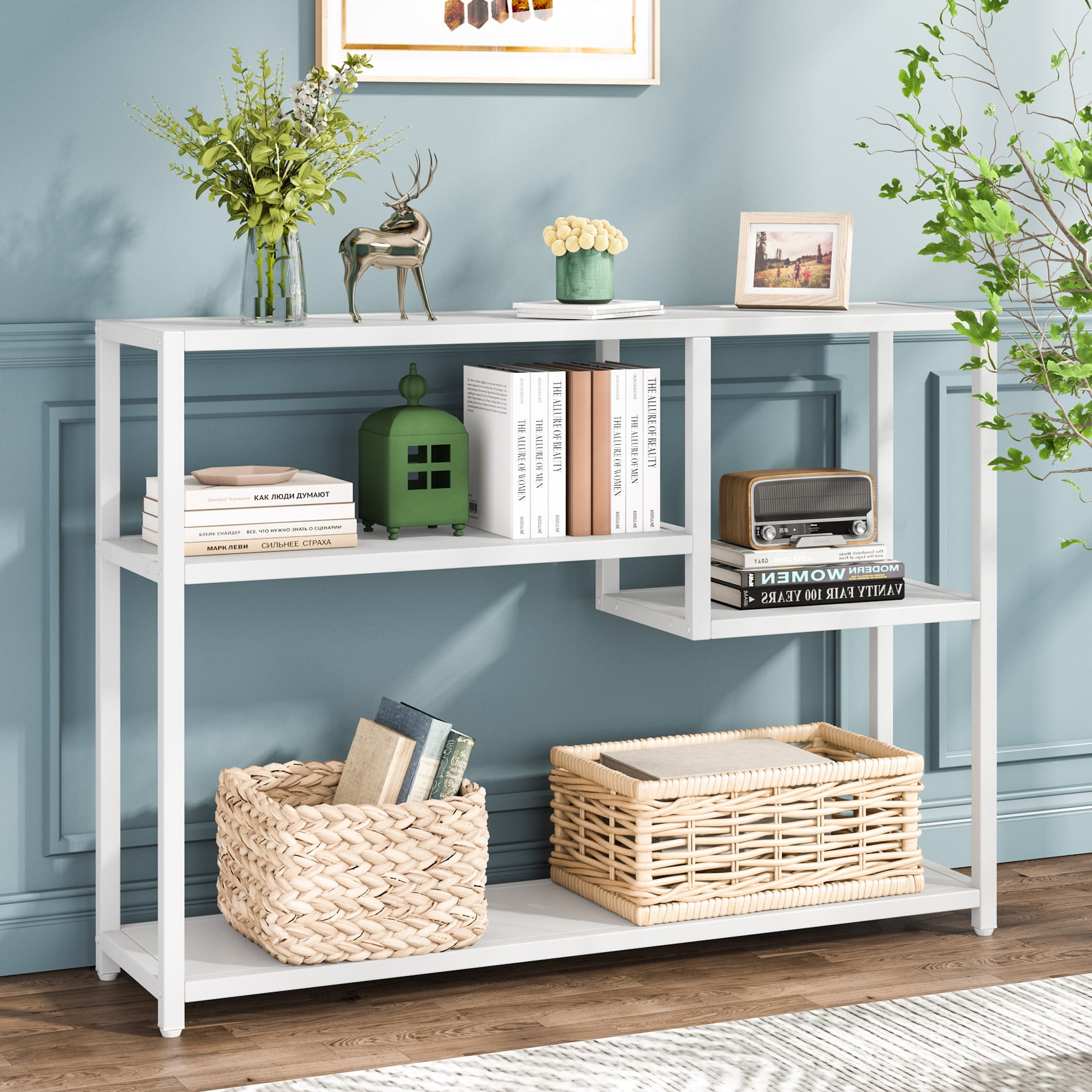 Tribesigns Entryway Table with Storage Shelves, Living Room Behind Sofa
