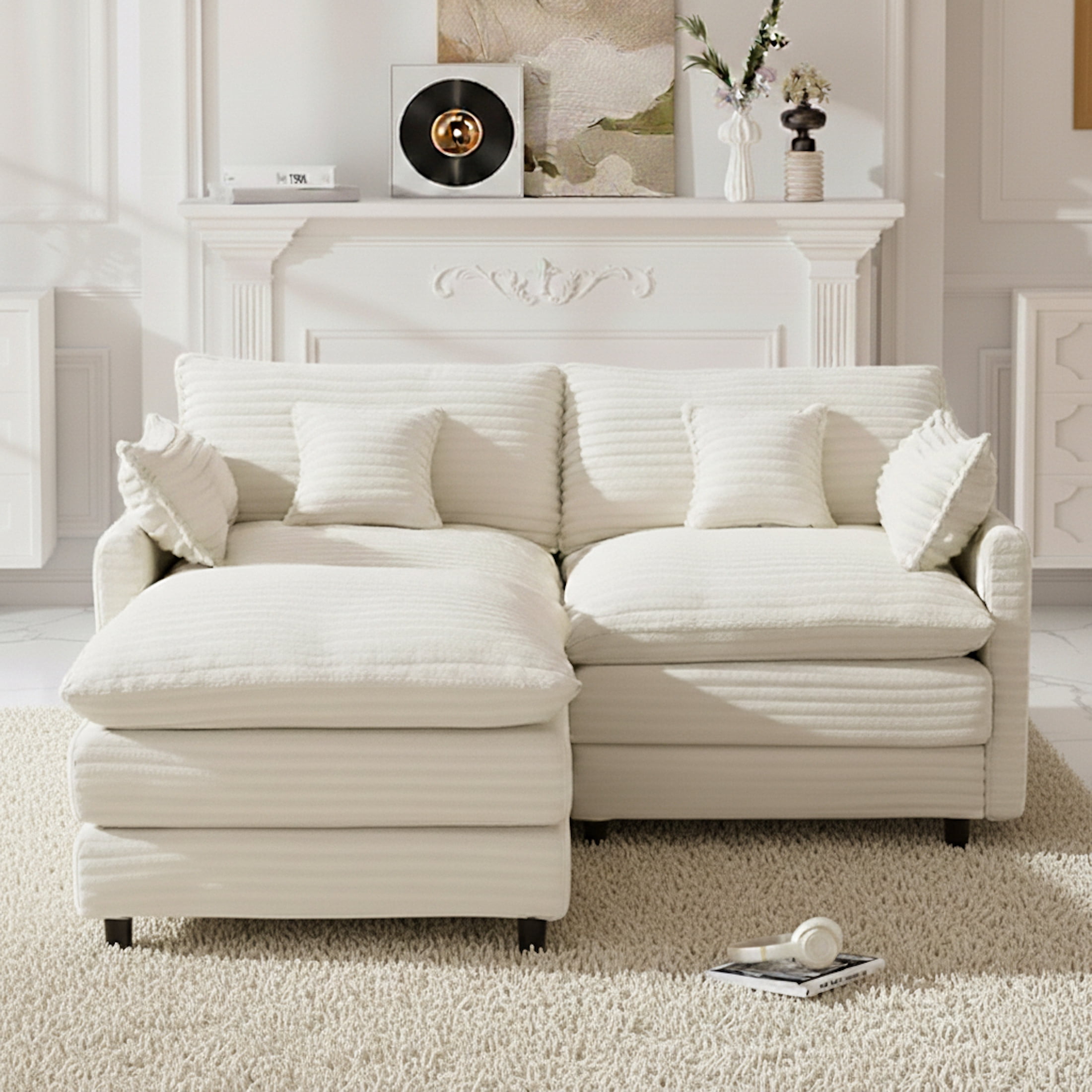 Aisword 74" L Shaped Modular Cloud Couch Sectional with Ottoman, 3 Seat Cloud Couch for Living Room, Beige