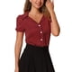 thumbnail image 4 of Blusa vintage de los años 50 para mujer con botones y mangas cortas de lunares, tamaño XS, color burdeos, 4 of 5