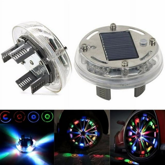 Binmer Lampe de Roue de Voiture à Énergie Solaire 12 LED 4 Modes Décoration 1 Pce