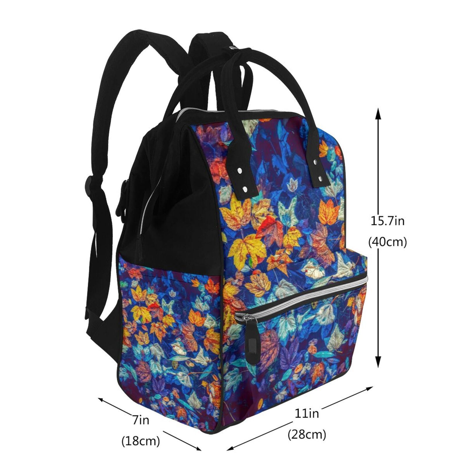 Ratiio Colorful Fall Leaves Mummy Backpack - Waterproof Twill Canvas, Large Capacity Diaper Bag with Multiple Pockets and Adjustable Straps