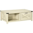 thumbnail image 2 of HomCom Industrial Coffee Table with 1 Drawer, 2 Open Storage Shelves, and a Modern Farmhouse Style, Oak, 2 of 9