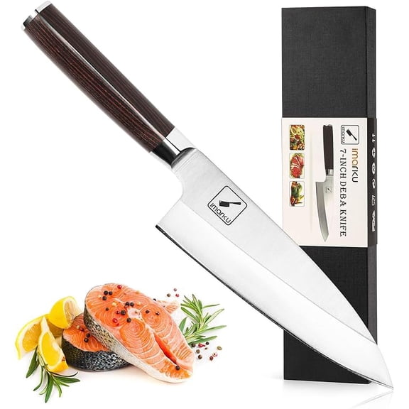 imarku 7-inch Deba Knife,Ultra Sharp Sushi Knife,Ultimate Japanese Kitchen Knife with Stainless Steel Single Bevel,Fish Fillet Knifes for Fish Cutting with Ergonomic Handle