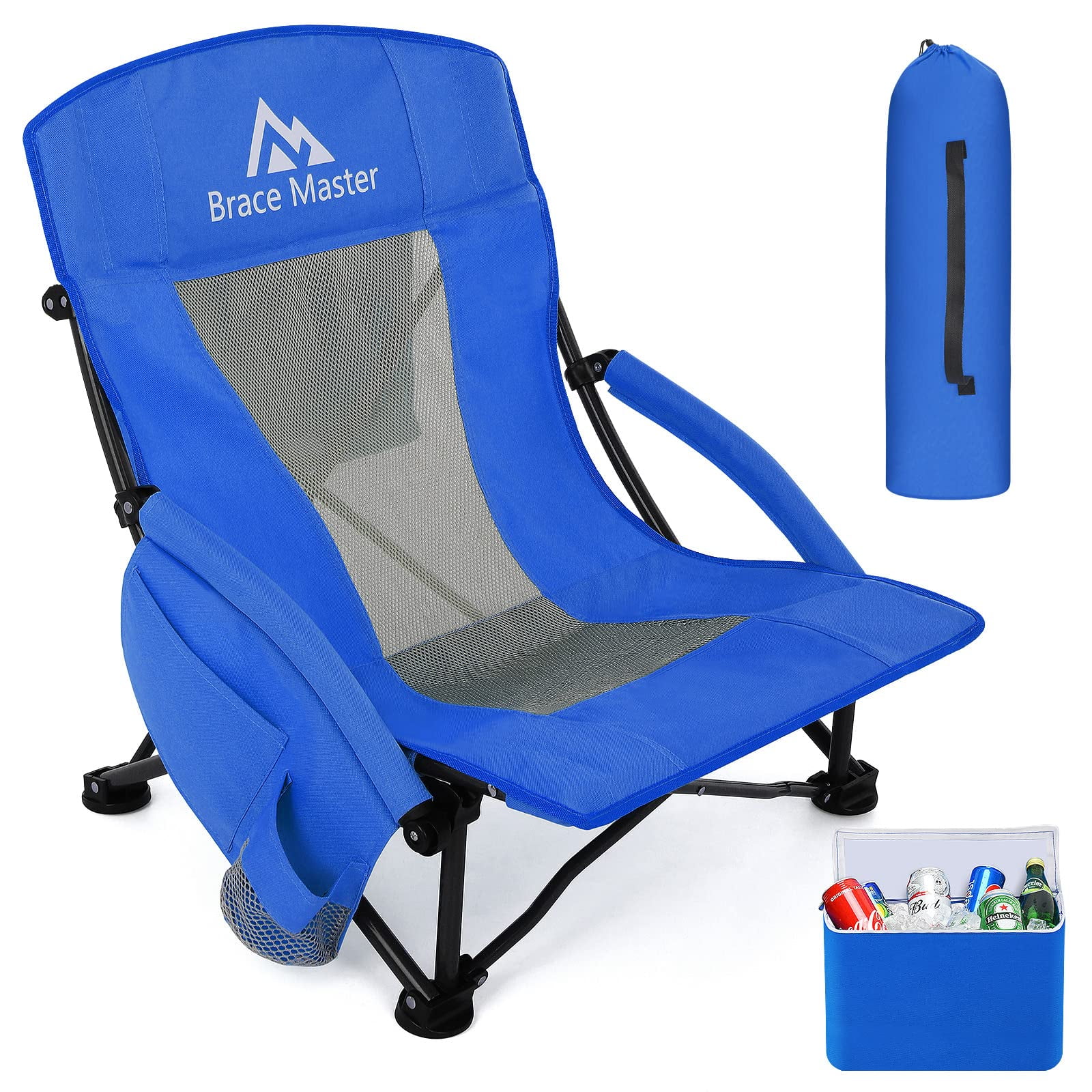 Foldable Beach Chairs Camping Chair with Cooler Bag & Cup Holder