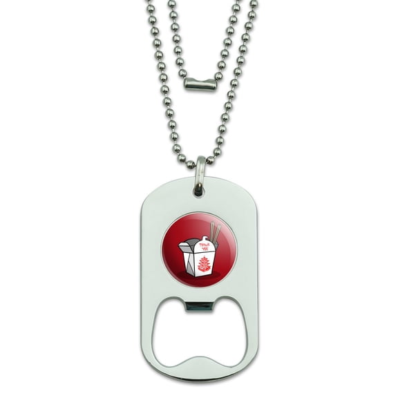 Chinese Food Takeout Box with Chopsticks Military Dog Tag Bottle Opener Pendant