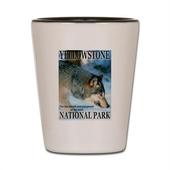 CafePress - Yellowstone National Park Wol - White/Black Shot Glass, Unique and Funny Shot Glass