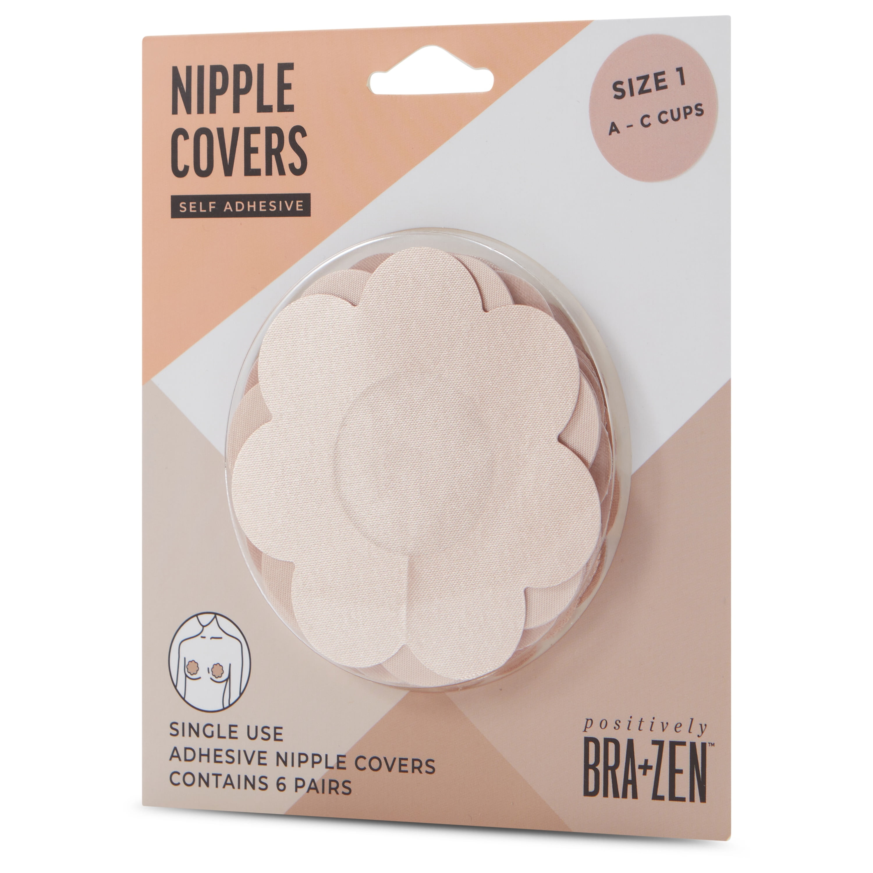 Positively BRA+ZEN 6-Pair Pack Single Use Satin-Like Breast Petal Adhesive Nipple Covers, One Size