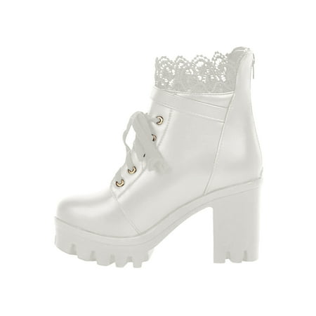 

Gubotare Womens Work Boots Comfortable Womens Western Cowgirl Mid Calf Boots Comfortable Pull On Pointed Toe Winter Lace up Mid Calf Boots (White 7)