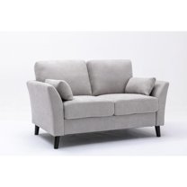 Damian Light Gray Woven Fabric Loveseat with Solid Wood Legs and Accent Pillows