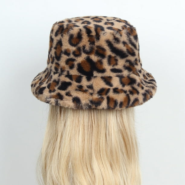 Penkiiy Winter Bucket Hat for Women Leopard Warm Hats Cute Warm