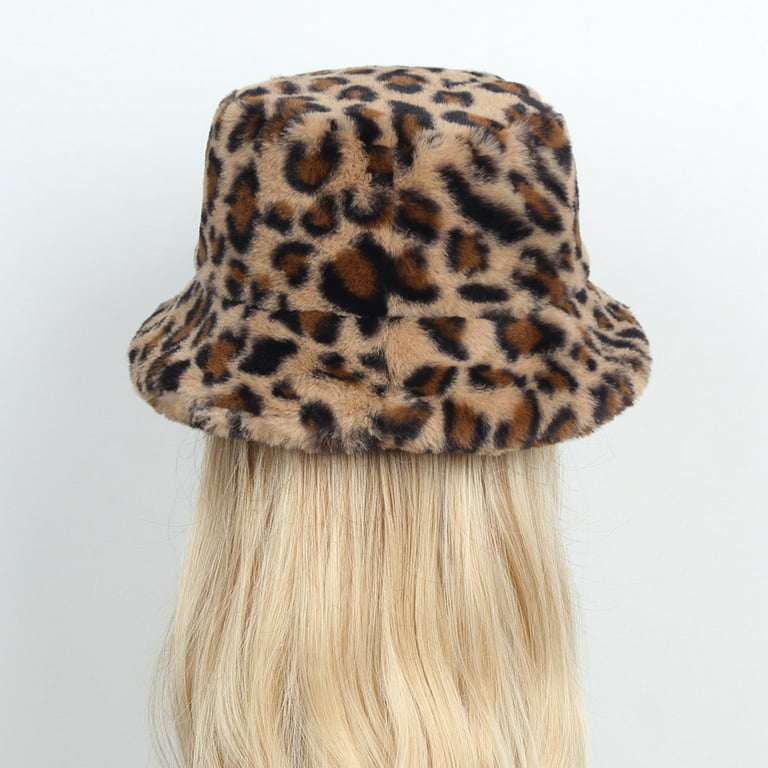 Penkiiy Winter Bucket Hat for Women Leopard Warm Hats Cute Warm