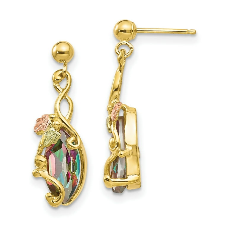 10k Yellow Gold Black Hills Gold Mystic Topaz Post Dangle Earrings 22x7 mm