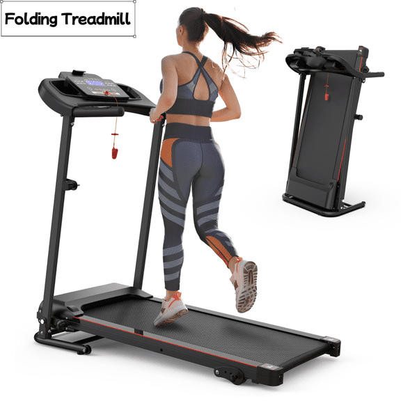 Folding Treadmill with Incline, 2.5HP Motor, 12KM/H, Bluetooth Music, Heart Rate Sensor, Cup Holder, Space-Saving Design, Adjustable Speed, 265LB Capacity for Home Gym