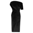 thumbnail image 6 of Jinhomg Velvet Dress for Women Elegant off The Shoulder Ruched Velvet Dresses Irregular formal Cocktail Dress Evening Party Midi Dresses Black XL, 6 of 9