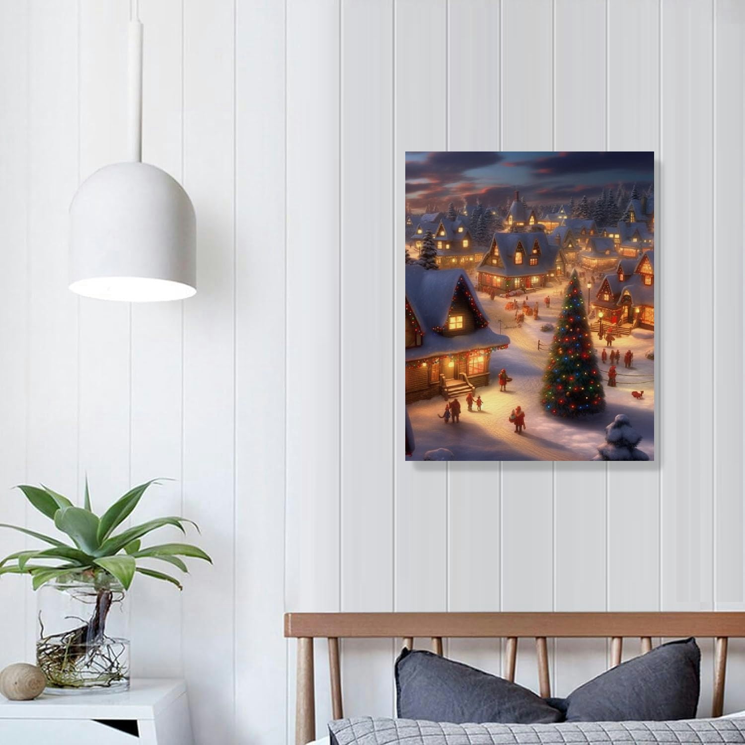 COMIO Merry Christmas Canvas Wall Art Christmas Village Christmas Art Print Merry Christmas Print Christmas Village Poster Christmas Tree Canvas Pictures Vintage Christmas Paintings Room