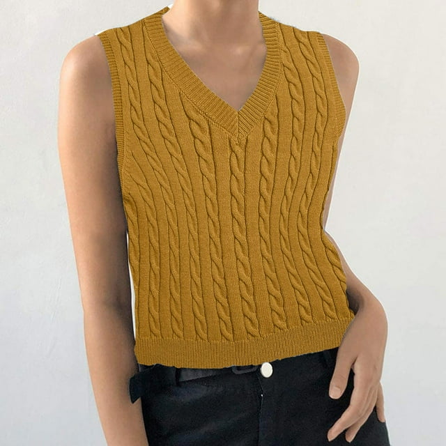 LSLJS Gilet Tricoté à Col en V pour Femme Sans Manches, Chandail d'Uniforme Court, Camisoles et Débardeurs pour Femmes