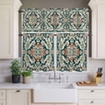 thumbnail image 4 of 3 Piece Kitchen Curtains and Valances Set Teal Green Boho Boho Cafe Curtains 36 Inch Length Abstract Medieval Vintage Floral Valance & Tier Curtain for Living Room Bedroom Window 54"x18"+27"x36"*2, 4 of 6
