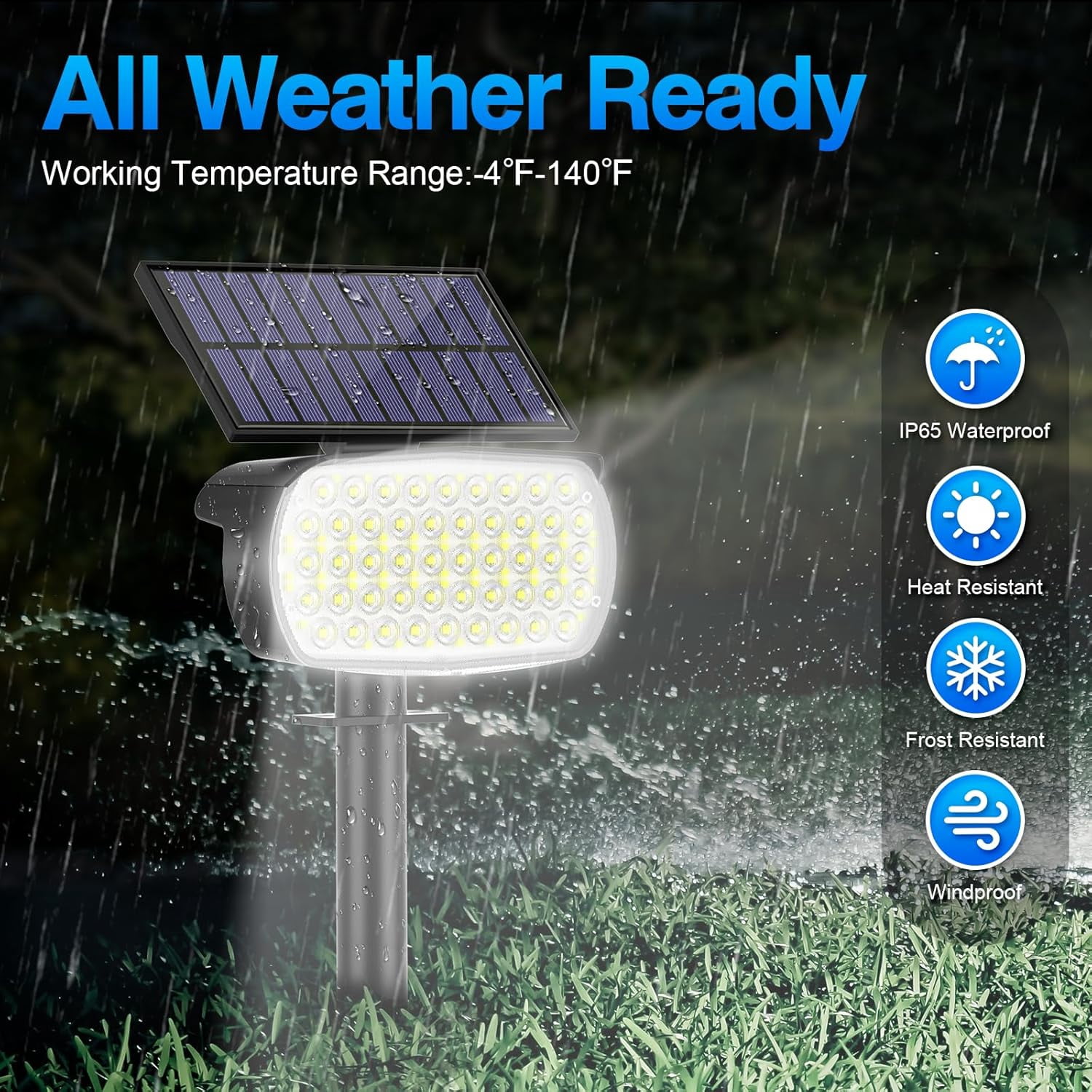 Solar Lights Outdoor, 4 pack 108 LED, IP65 Waterproof, 3 Modes, Large Solar Panel, Landscape Solar Spotlights for Garden, Yard, Pathway - Cool White