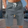 thumbnail image 4 of Men's Casual Linen Shorts Summer Beach Comfortable Lightweight Stretch Loose Fit Plain Striped Sports Trousers with Large Pockets Pants for Men 2025 Summer Casual Loose Fit, 4 of 8