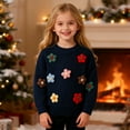 thumbnail image 2 of Coerni Kids' Knit Sweater With 3D Colorful Flower Appliques Girls Soft Long Sleeve Crewneck Top Toddler Winter Warm Coat Sweatshirt, 2 of 4