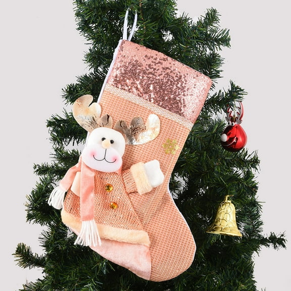 Vikakiooze 2023 Christmas Tree Decorations Pink Sequin Christmas Stocking Ornaments Gift Bag Christmas Decorations