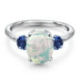 thumbnail image 3 of Gem Stone King 2.20 Ct Oval Cabochon White Simulated Opal Blue Created Sapphire 925 Sterling Silver Ring, 3 of 6