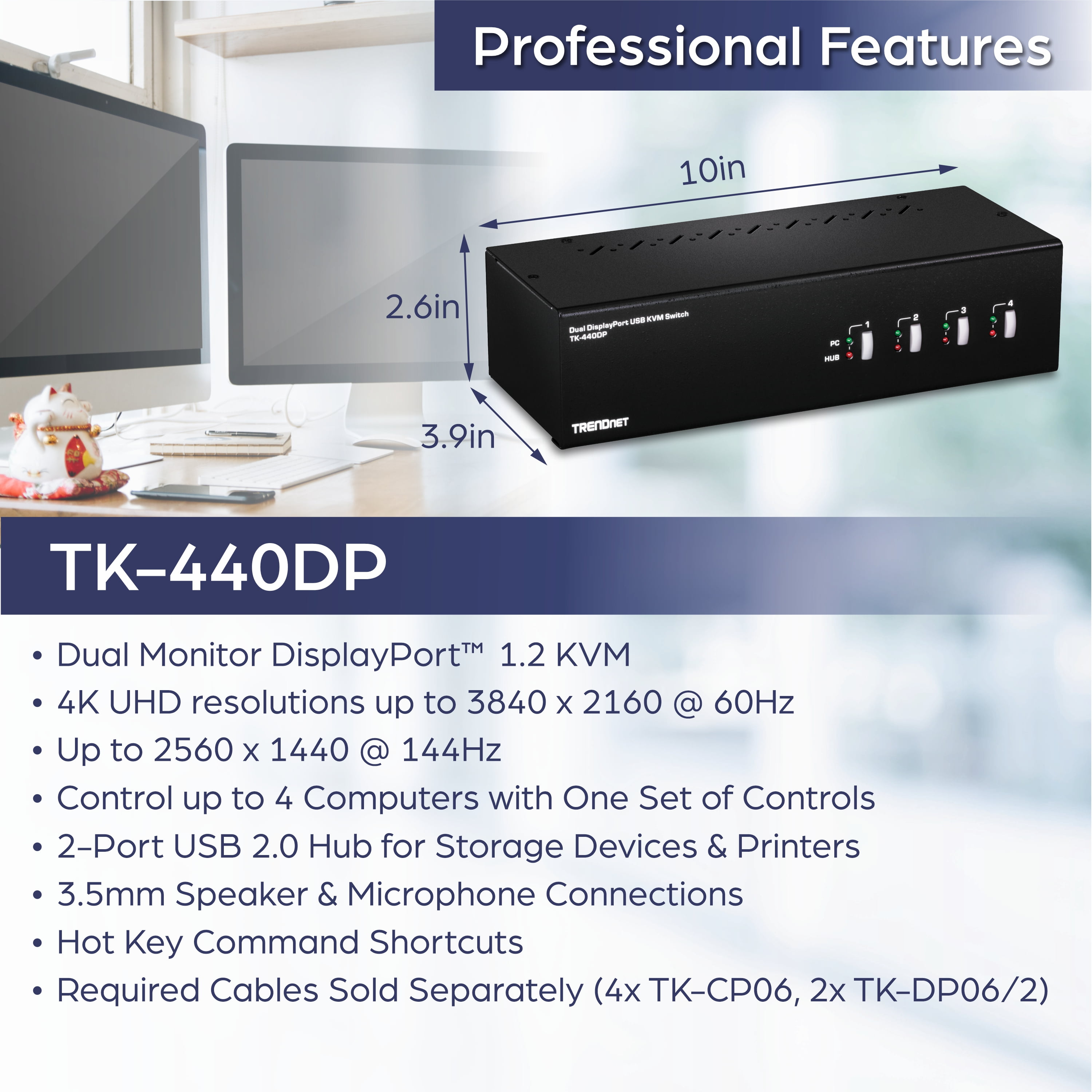 TRENDnet TK-440DP 4-Port Dual Monitor Display Port KVM Switch