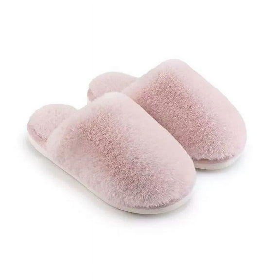 Zhuge Warm Slippers Plush Flat Bottom Home Pink Baotou Warm Slippers with One Step Stepping Plush Slippers Size 40-41, 1 Pair