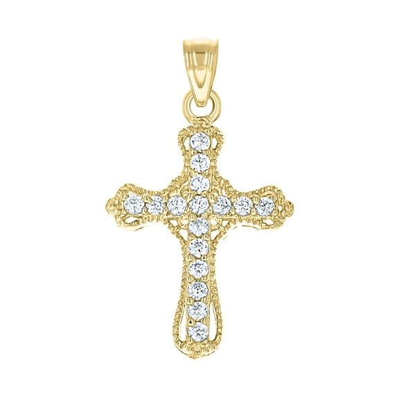 10kt Real Yellow Gold Unisex Cubic Zirconia Cubic-Zirconia Cross Religious Charm Pendant
